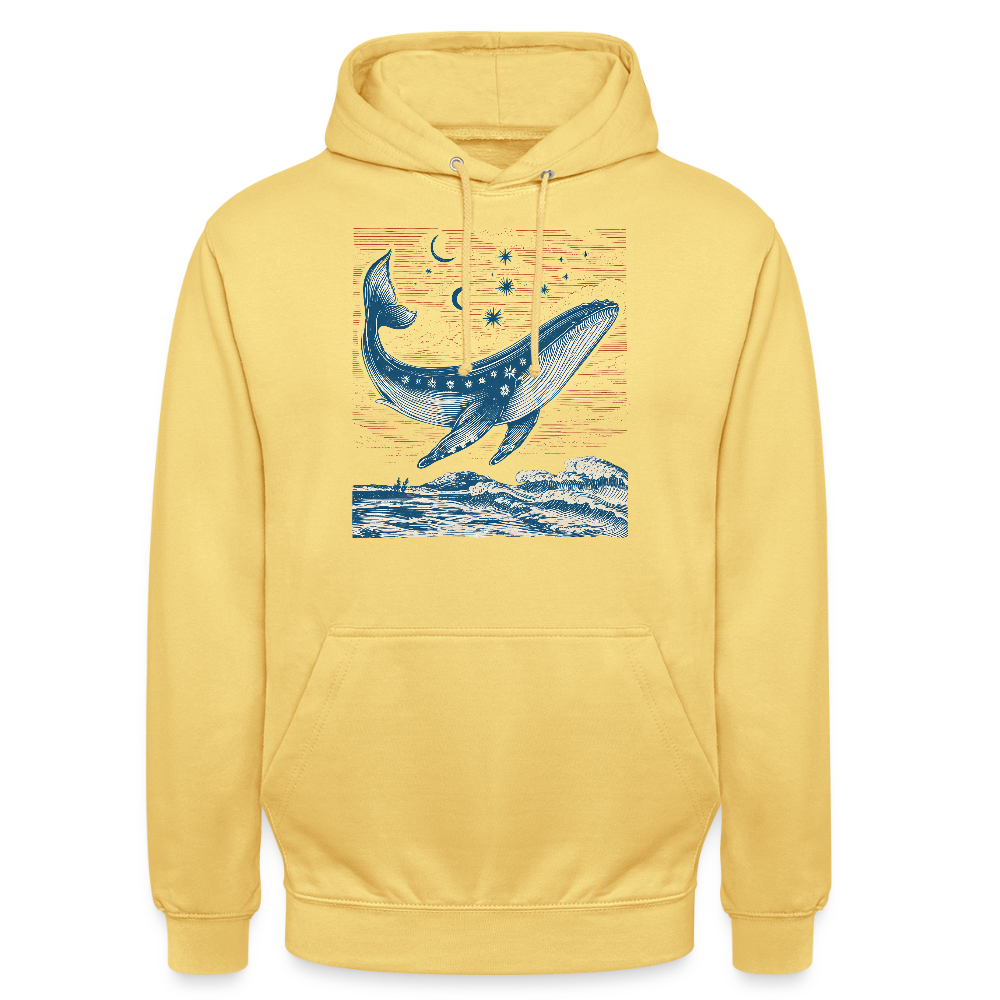 Kosmischer Wal – Retro Ocean Art - Unisex Hoodie - Zitronengelb