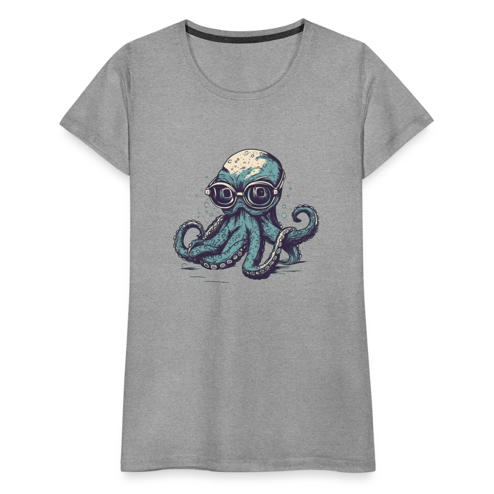 Nerdy Comic Oktopus mit Brille - Frauen Premium T-Shirts - Grau meliert