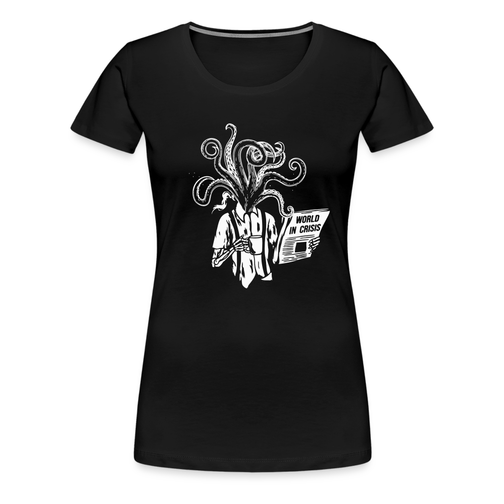 Kaffee trinkendes Skelett mit Tentakeln, Zeitung - Frauen Premium T-Shirt - Schwarz