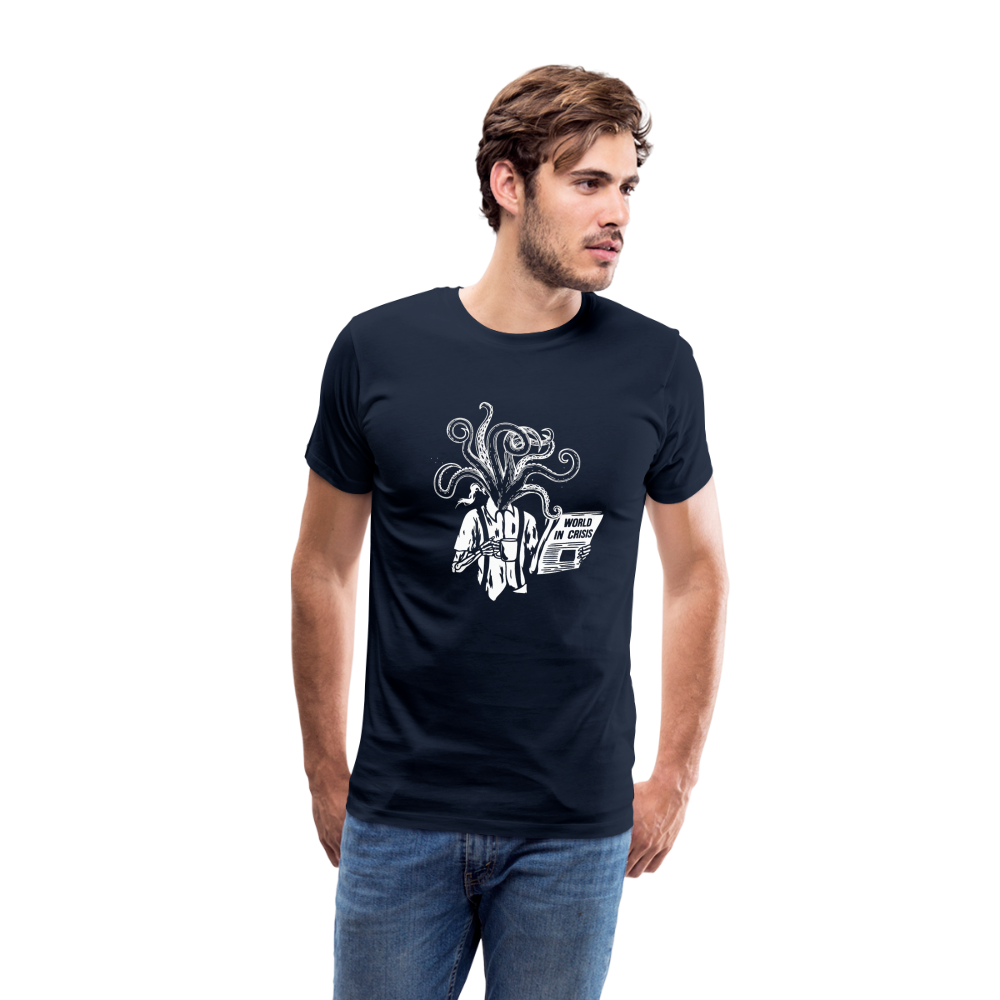 Kaffee trinkendes Skelett mit Tentakeln, Zeitung - Männer Premium T-Shirt - Navy