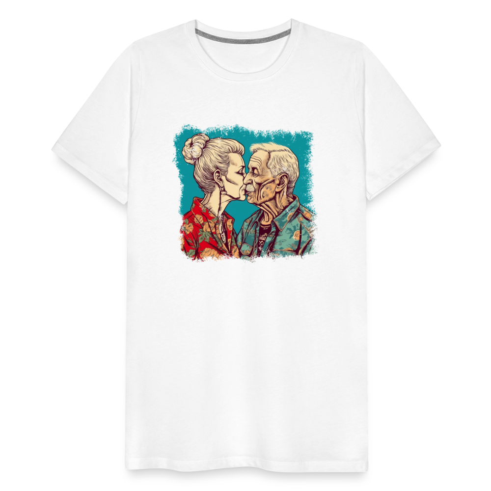 Küssendes Best Ager Pärchen mit Hawaiihemden - Männer T-Shirt - Weiß