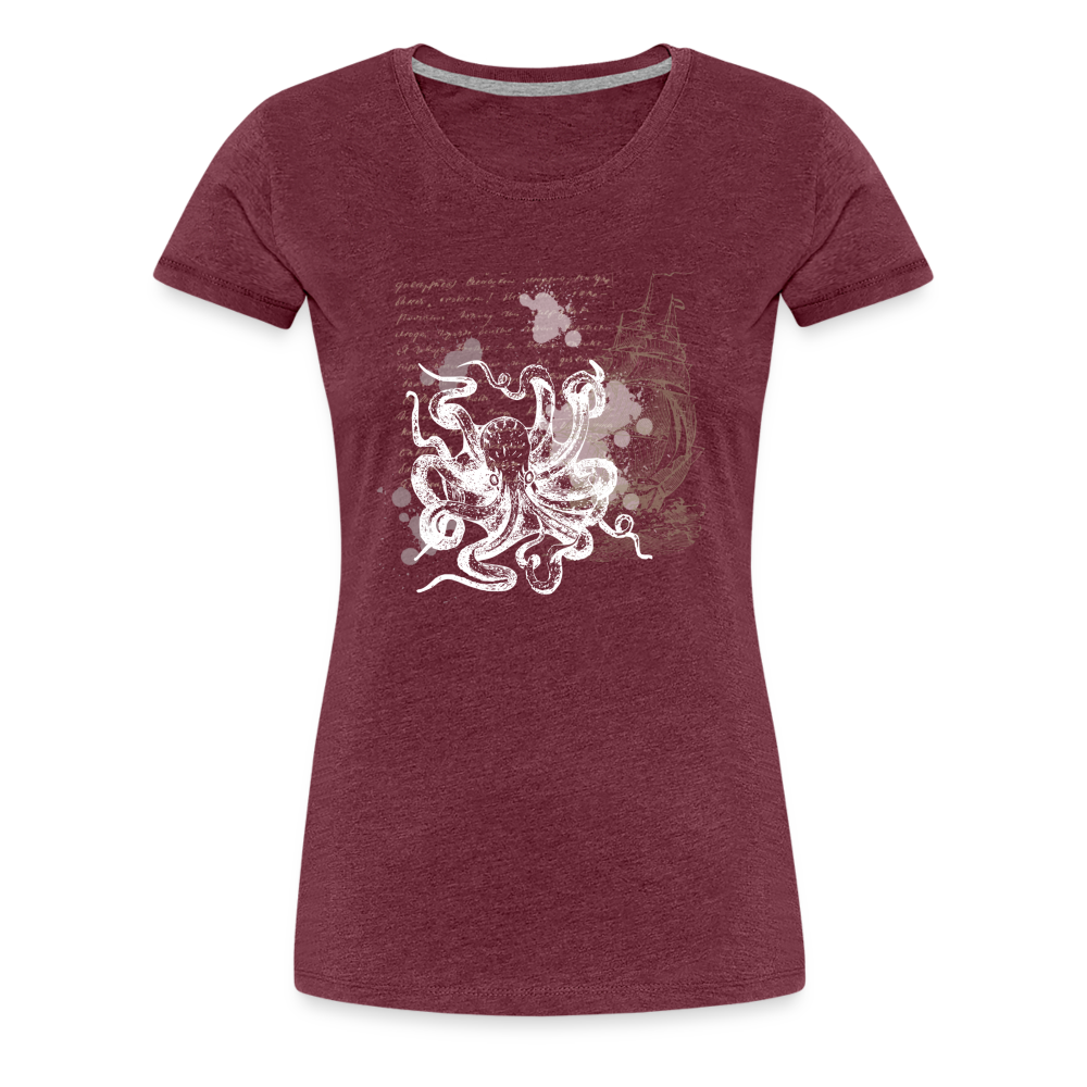 Vintage Steampunk Oktopus Motiv - Frauen Premium T-Shirts - Bordeauxrot meliert