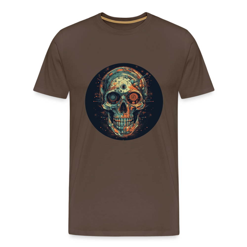 Retro Futuristischer Totenkopf Skull Cyborg- Männer Premium T-Shirt - Edelbraun
