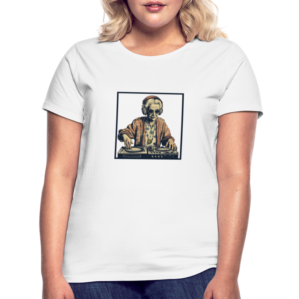 Coole alte Lady als DJane mit Kopfhörern - Frauen T-Shirt - Weiß