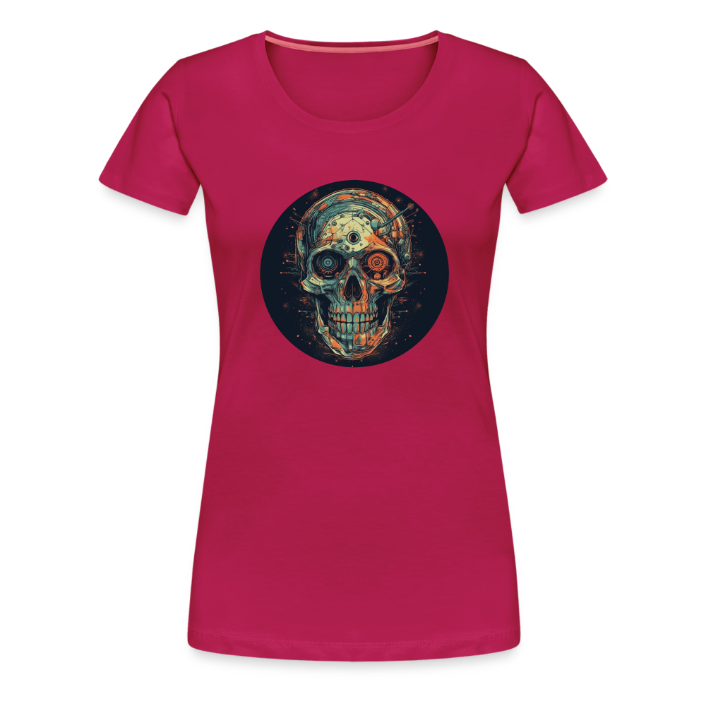 Retro Futuristischer Totenkopf Skull Cyborg- Frauen Premium T-Shirt - dunkles Pink