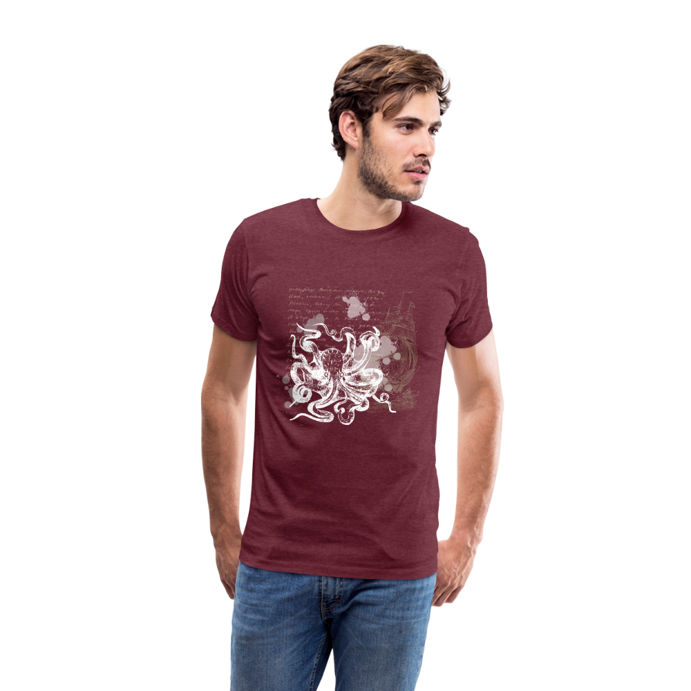 Vintage Steampunk Oktopus Motiv - Männer Premium T-Shirts - Bordeauxrot meliert