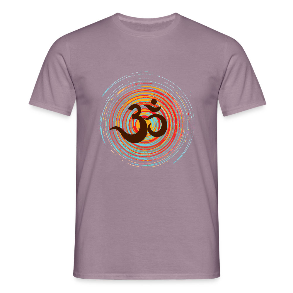Om auf bunten Kreisen, Prana Zen Design - Männer T-Shirt - Lilagrau