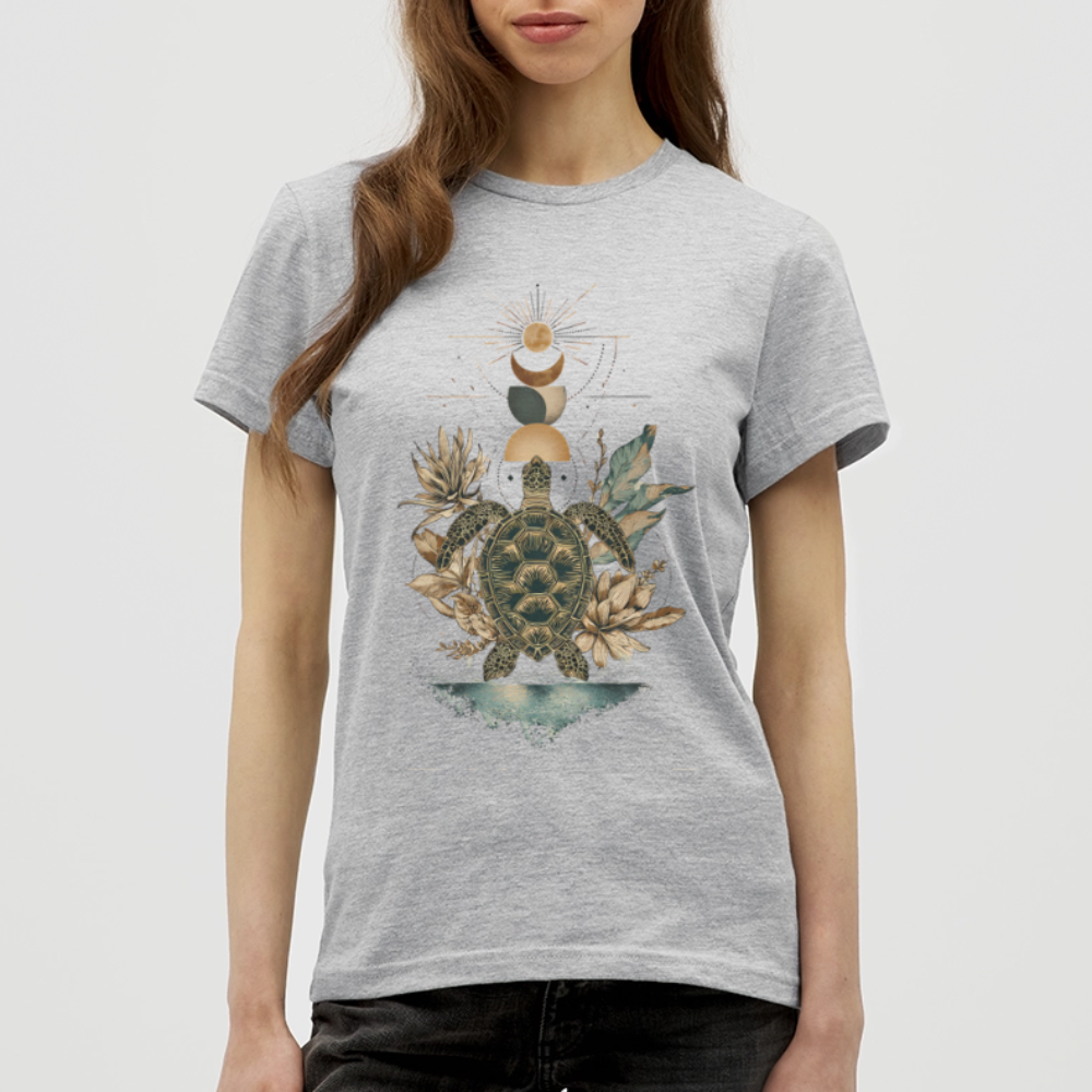 Sacred Turtle – Mondphasen - Frauen T-Shirt - Grau meliert