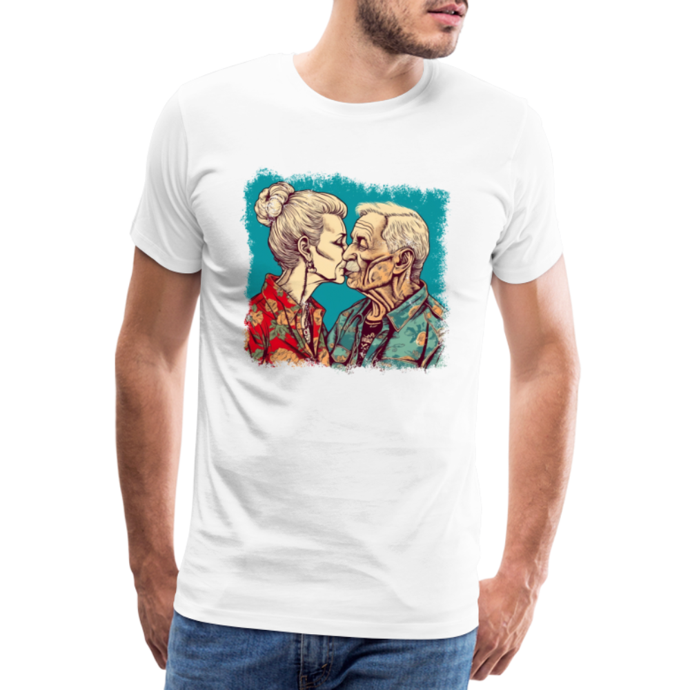 Küssendes Best Ager Pärchen mit Hawaiihemden - Männer T-Shirt - Weiß