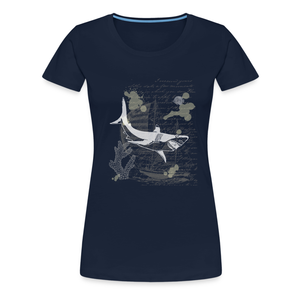 Vintage Steampunk Hai Motiv - Frauen Premium T-Shirts - Navy