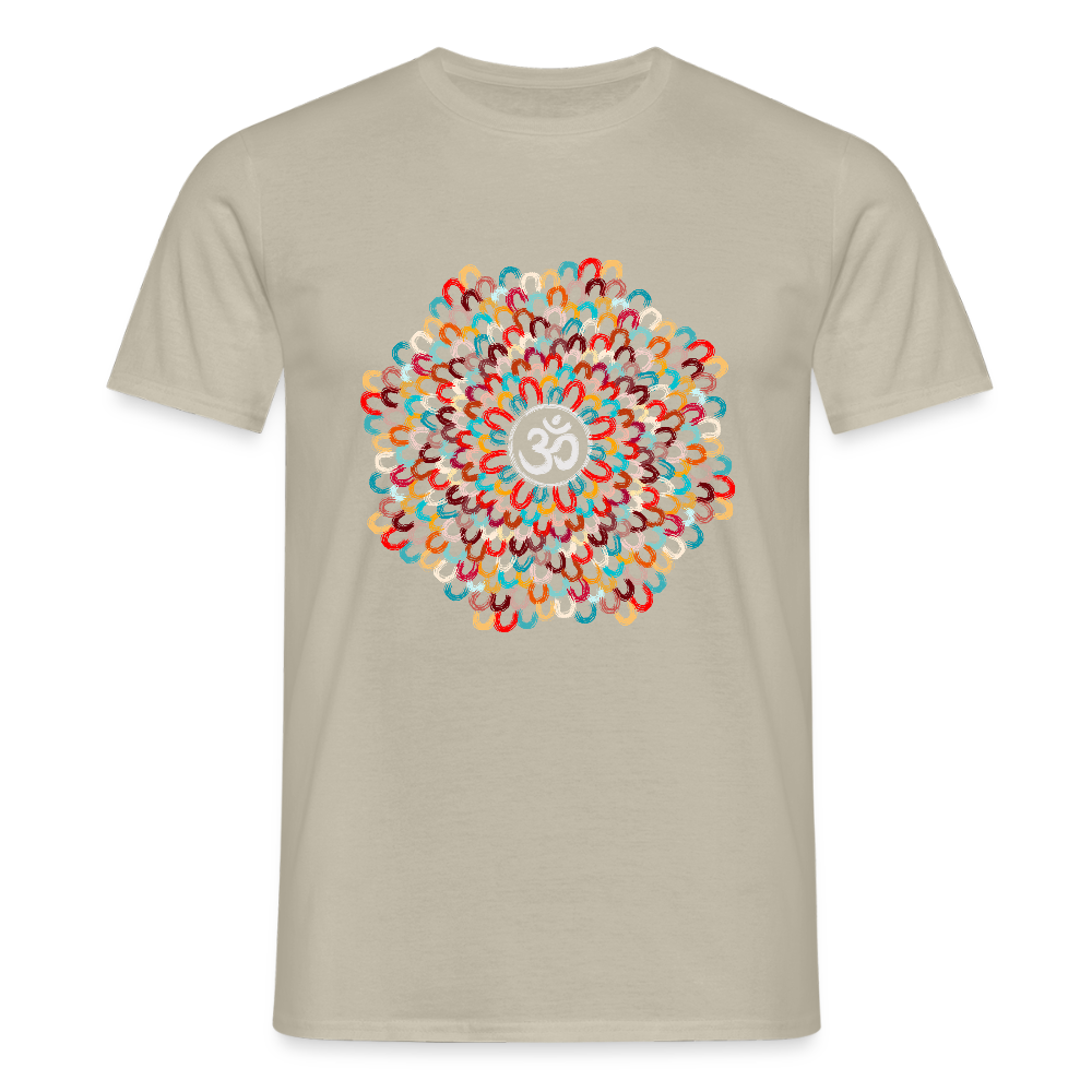 Yogi, Prana Mandala Om - Bunte Federn - Männer T-Shirt - Sandbeige