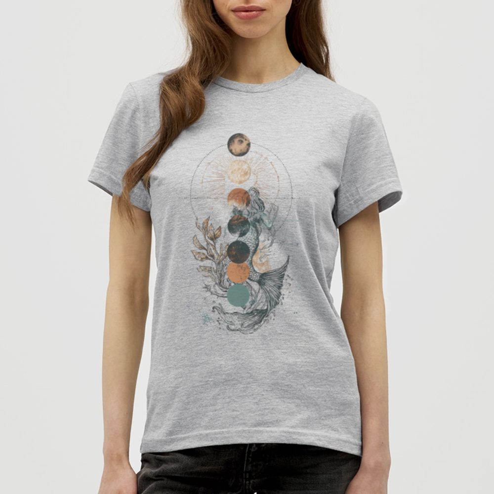 Mystic Mermaid – Mondphasen - Frauen T-Shirt - Grau meliert