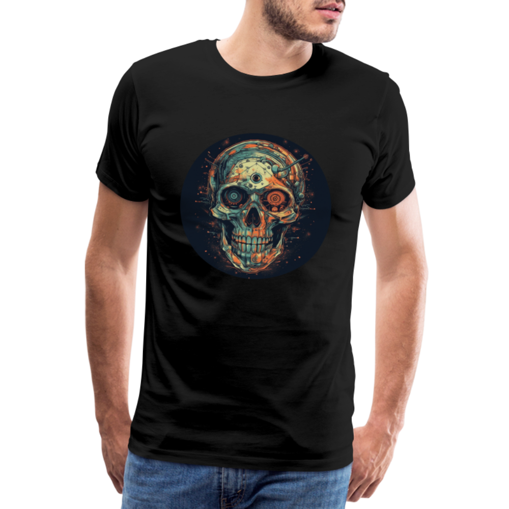 Retro Futuristischer Totenkopf Skull Cyborg- Männer Premium T-Shirt - Schwarz