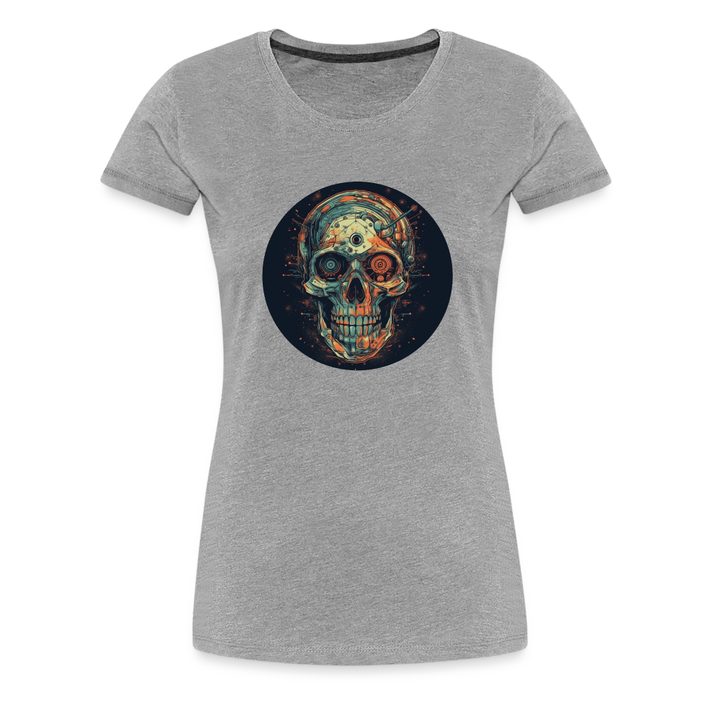 Retro Futuristischer Totenkopf Skull Cyborg- Frauen Premium T-Shirt - Grau meliert