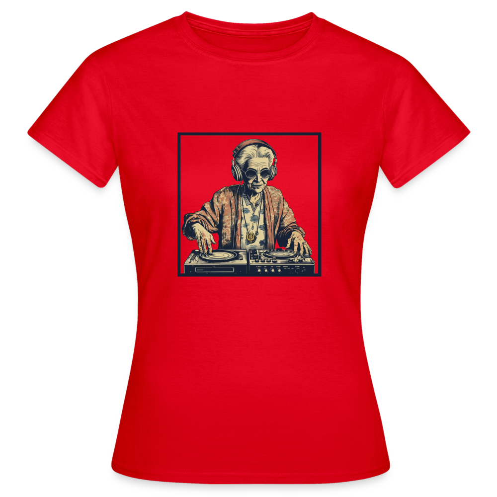 Coole alte Lady als DJane mit Kopfhörern - Frauen T-Shirt - Rot