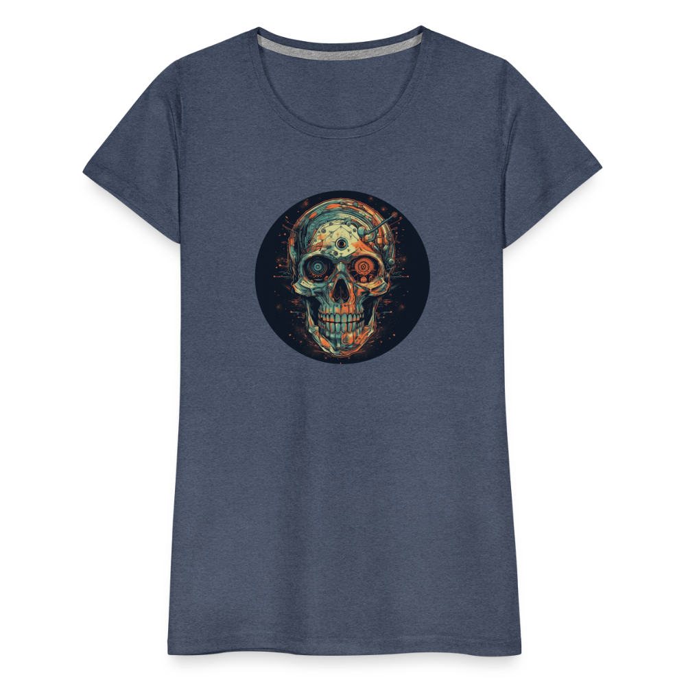 Retro Futuristischer Totenkopf Skull Cyborg- Frauen Premium T-Shirt - Blau meliert