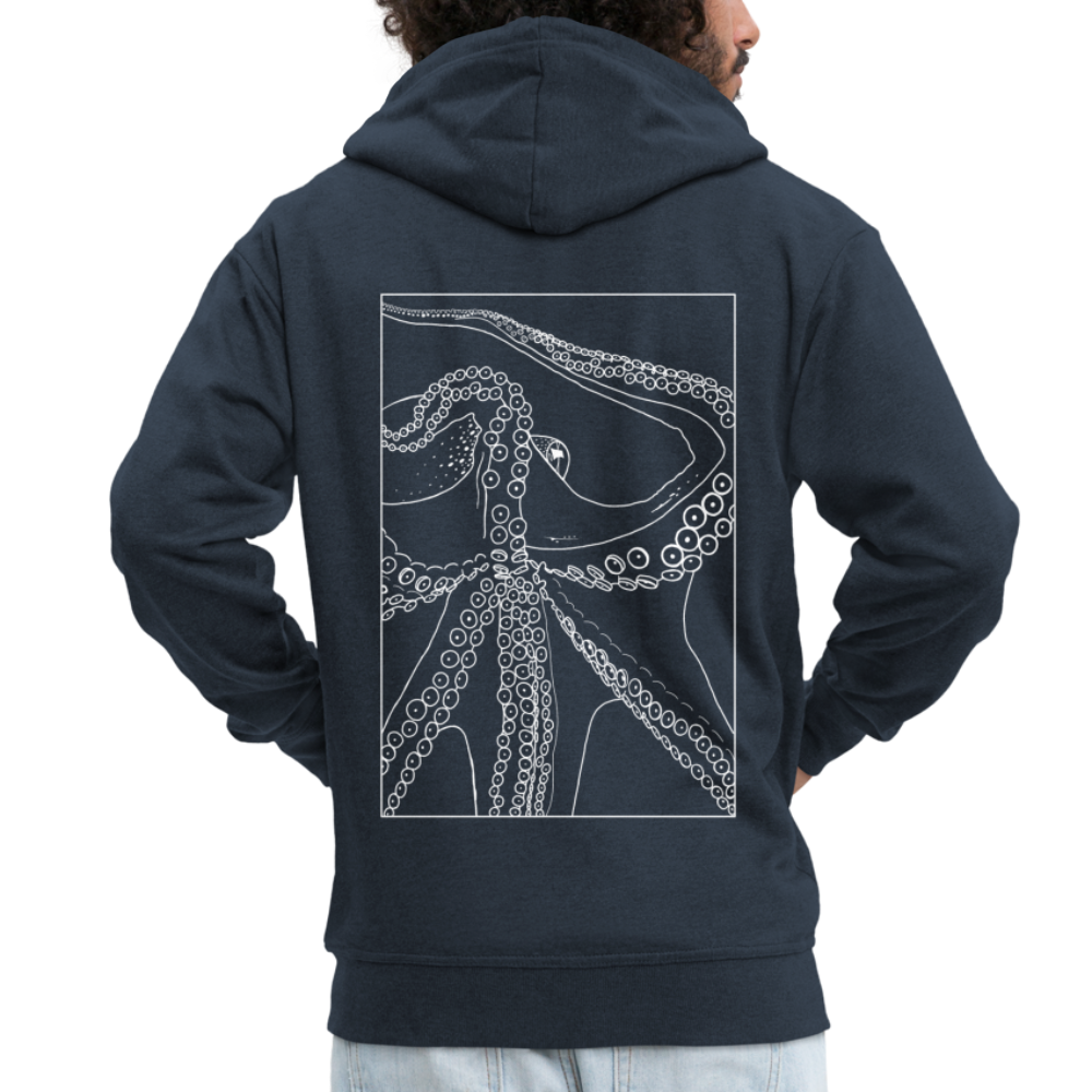 Lineart Oktopus im Rahmen - Männer Premium Kaputzenjacke - Navy