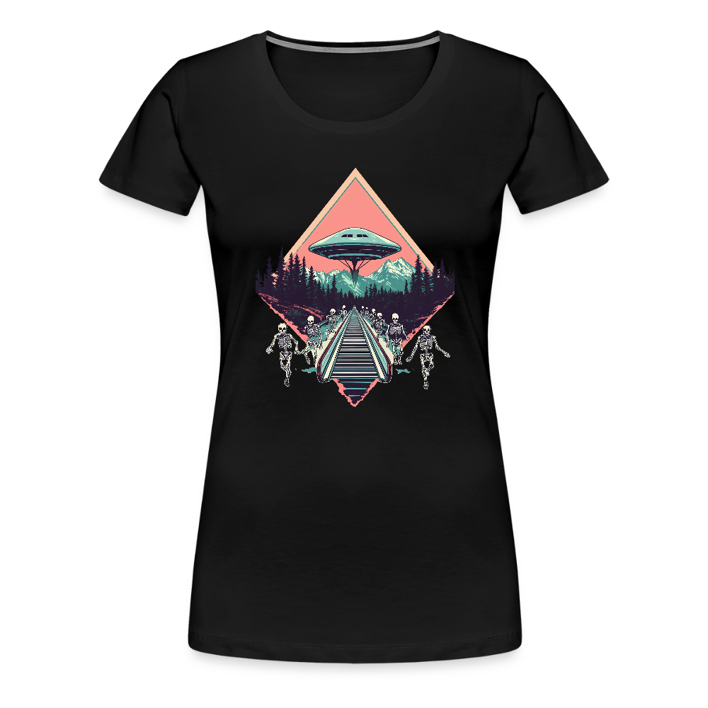 Retro UFO 80er Jahre Motiv - Frauen Premium T-Shirt - Schwarz