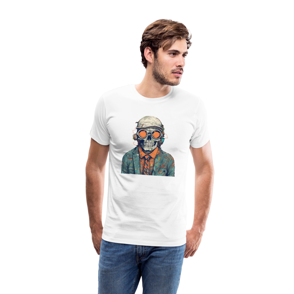Cooles Skelett Portrait mit Sonnenbrille, Mütze - Männer Premium T-Shirt - Weiß