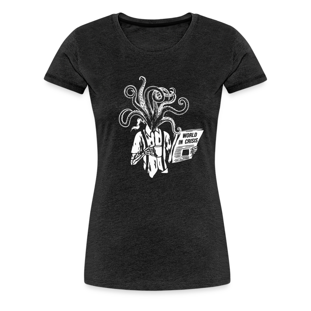 Kaffee trinkendes Skelett mit Tentakeln, Zeitung - Frauen Premium T-Shirt - Anthrazit