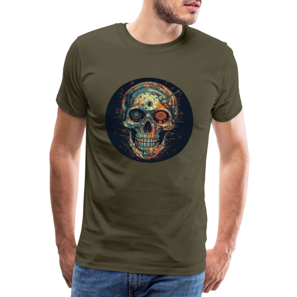 Retro Futuristischer Totenkopf Skull Cyborg- Männer Premium T-Shirt - Khaki