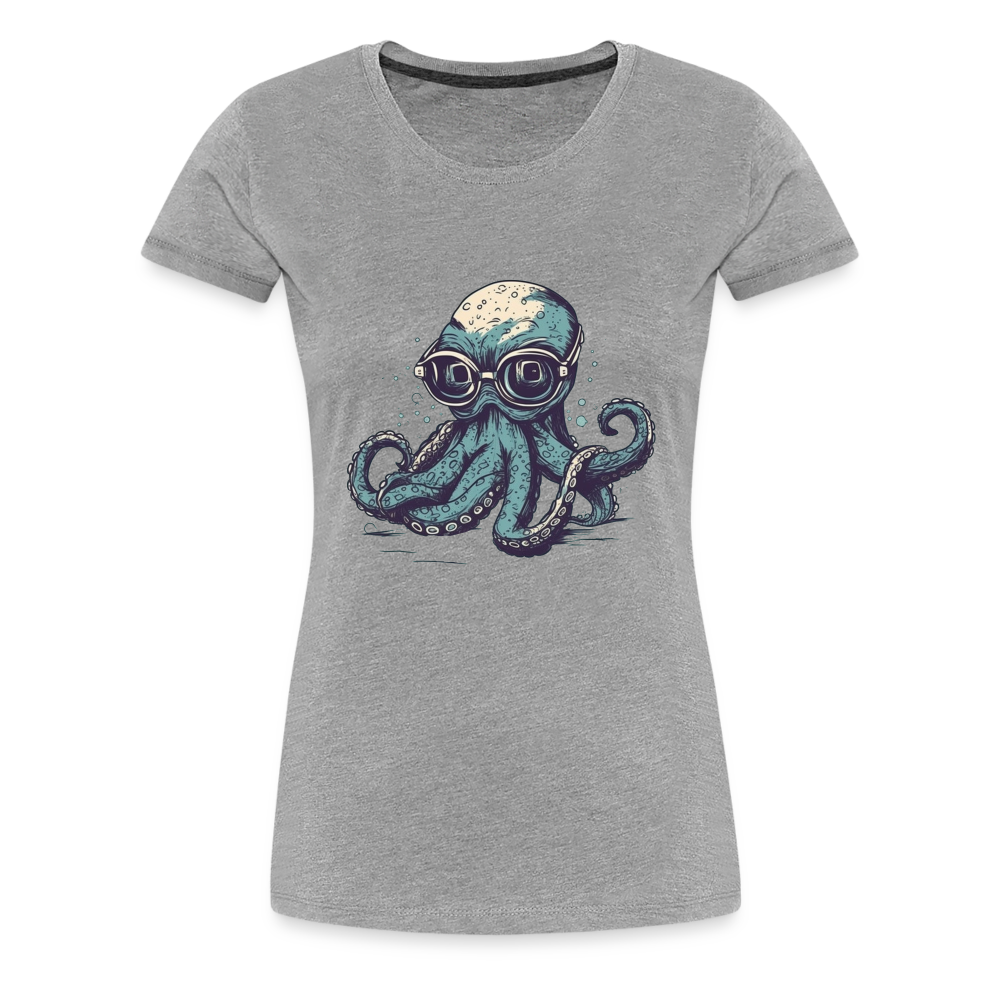 Nerdy Comic Oktopus mit Brille - Frauen Premium T-Shirts - Grau meliert