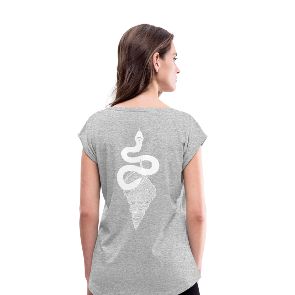 Kosmosschlange im Schneckenhaus - Frauen Shirt mit gerollten Ärmeln - Grau meliert