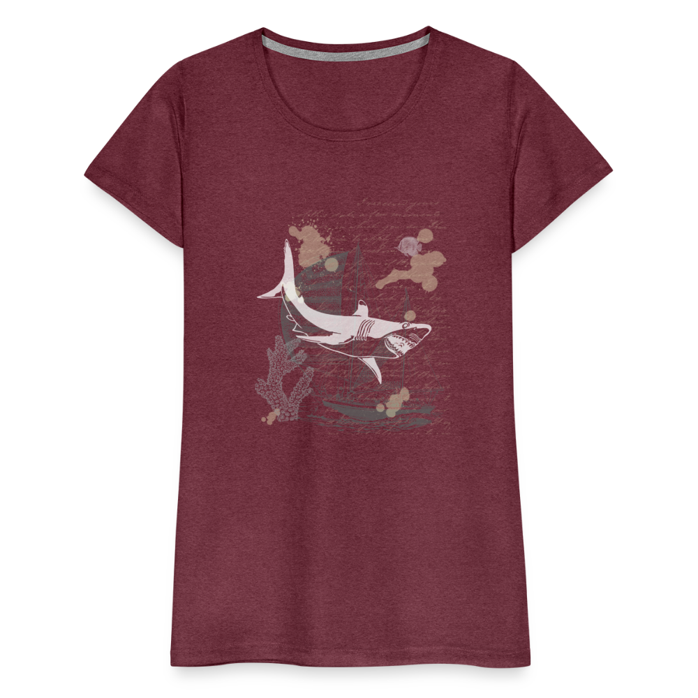 Vintage Steampunk Hai Motiv - Frauen Premium T-Shirts - Bordeauxrot meliert