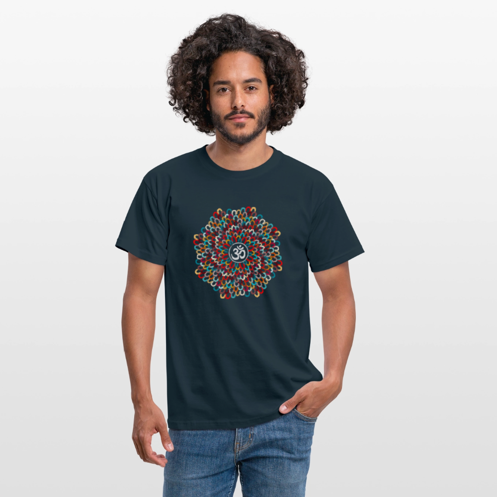 Yogi, Prana Mandala Om - Bunte Federn - Männer T-Shirt - Navy
