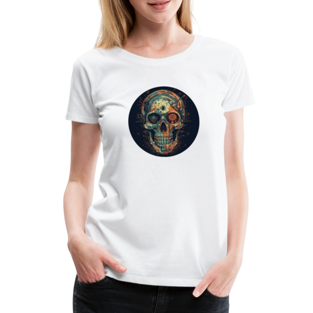 Retro Futuristischer Totenkopf Skull Cyborg- Frauen Premium T-Shirt - Weiß