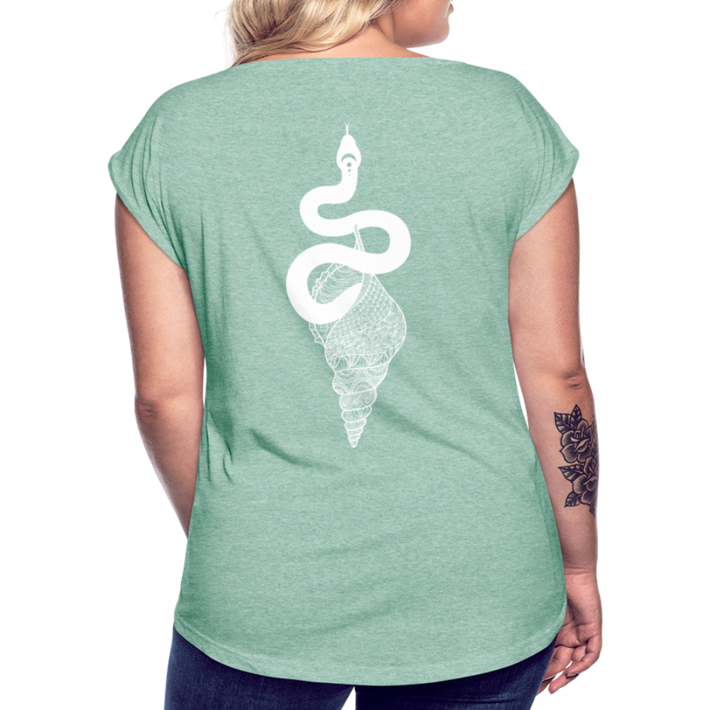 Kosmosschlange im Schneckenhaus - Frauen Shirt mit gerollten Ärmeln - Minze meliert