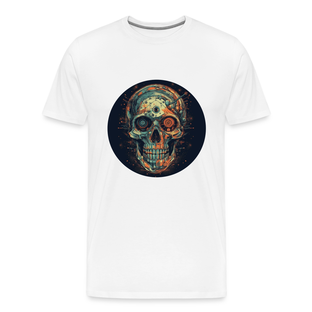 Retro Futuristischer Totenkopf Skull Cyborg- Männer Premium T-Shirt - Weiß