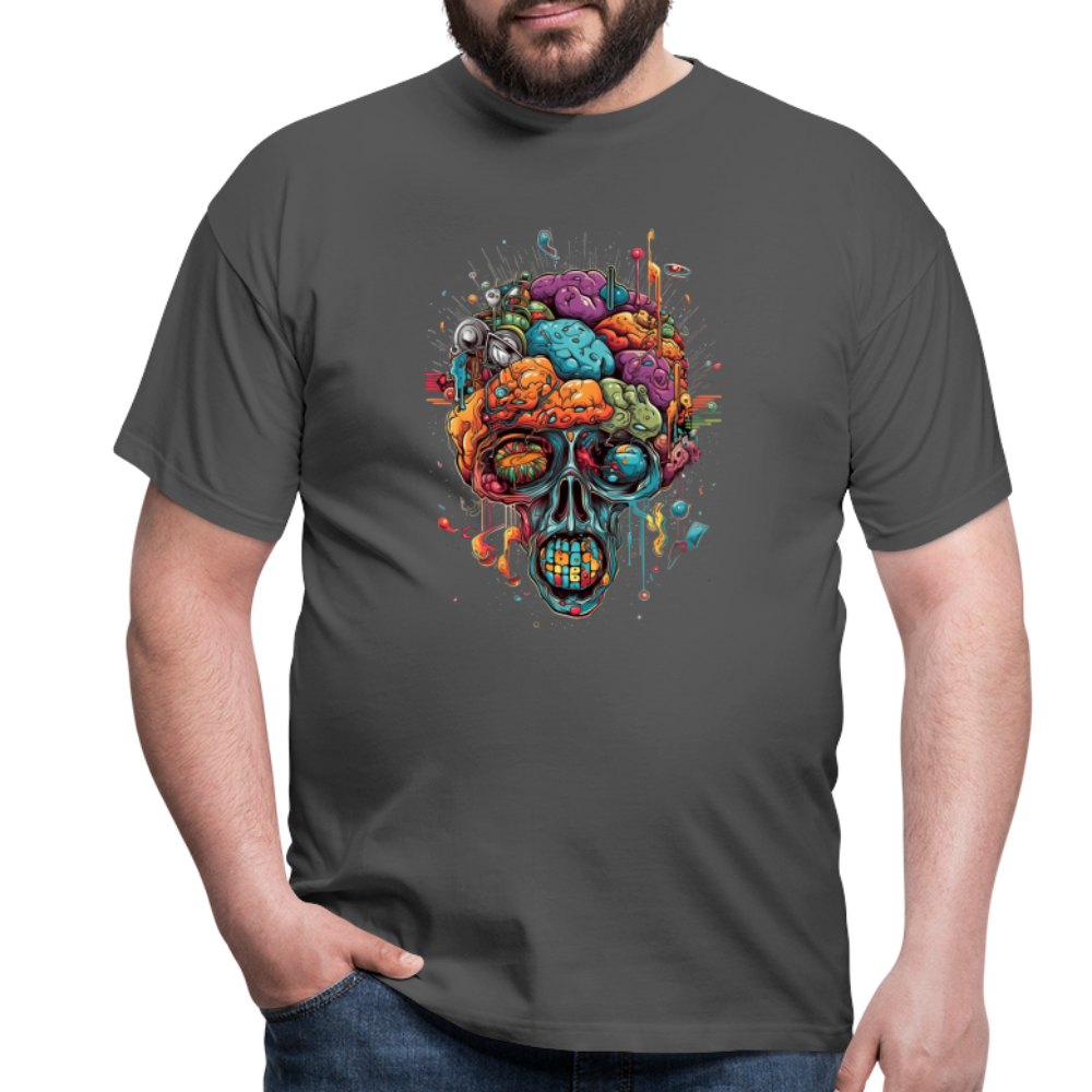 Surrealistischer, psychedelischer Totenkopf - Männer T-Shirt - Anthrazit
