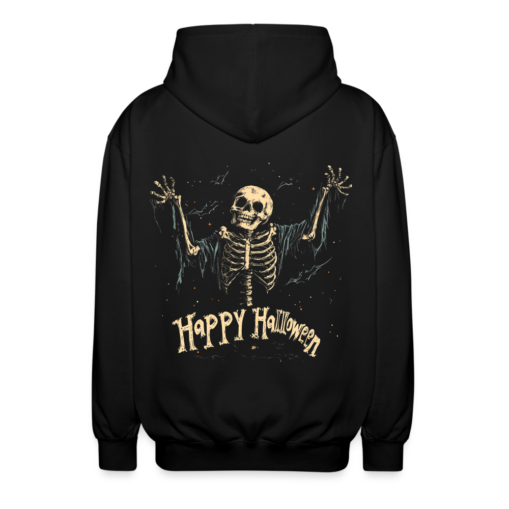 "Happy Halloween" - Gruseliges Skelett in Fetzen - Unisex Kaputzenjacke - Schwarz