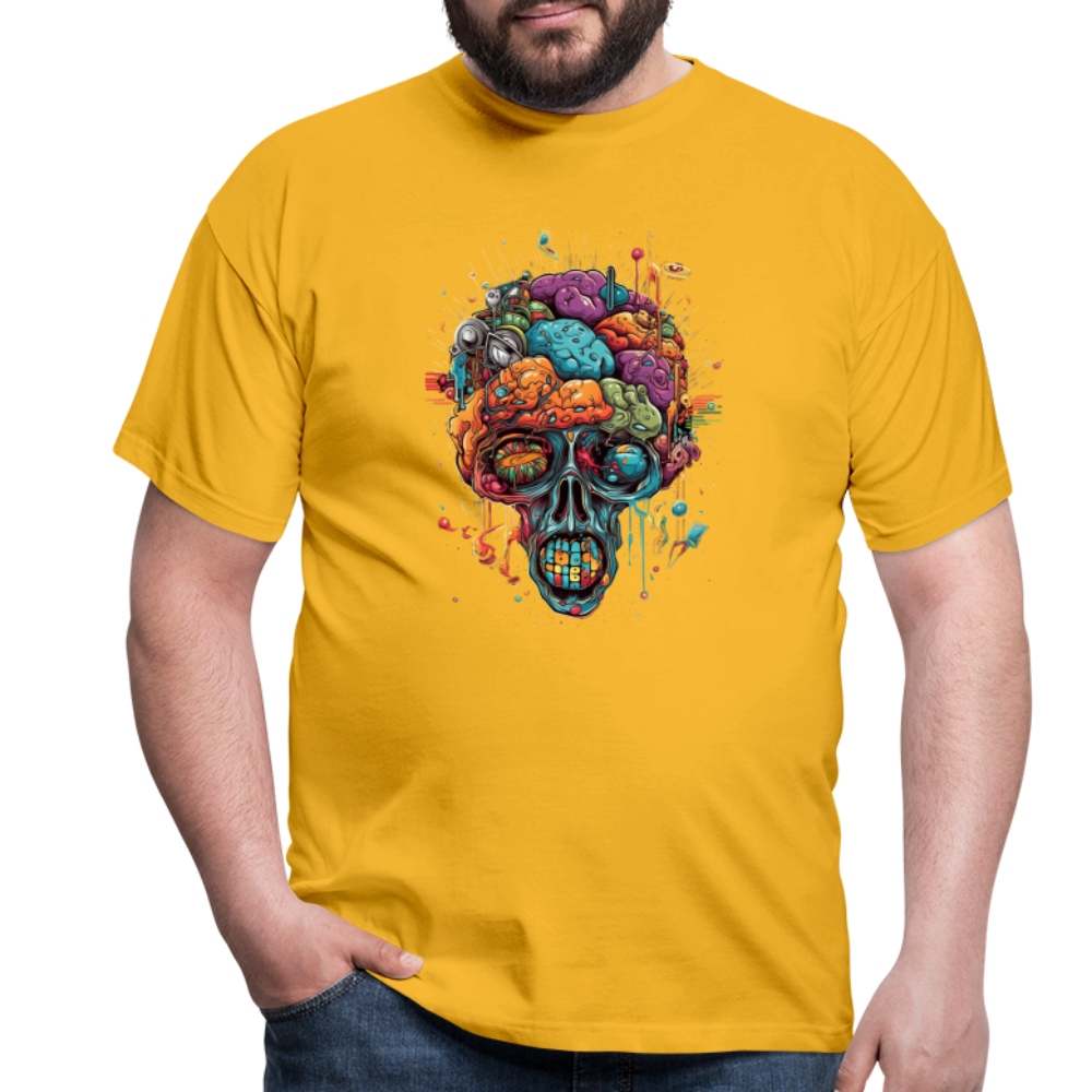 Surrealistischer, psychedelischer Totenkopf - Männer T-Shirt - Gelb