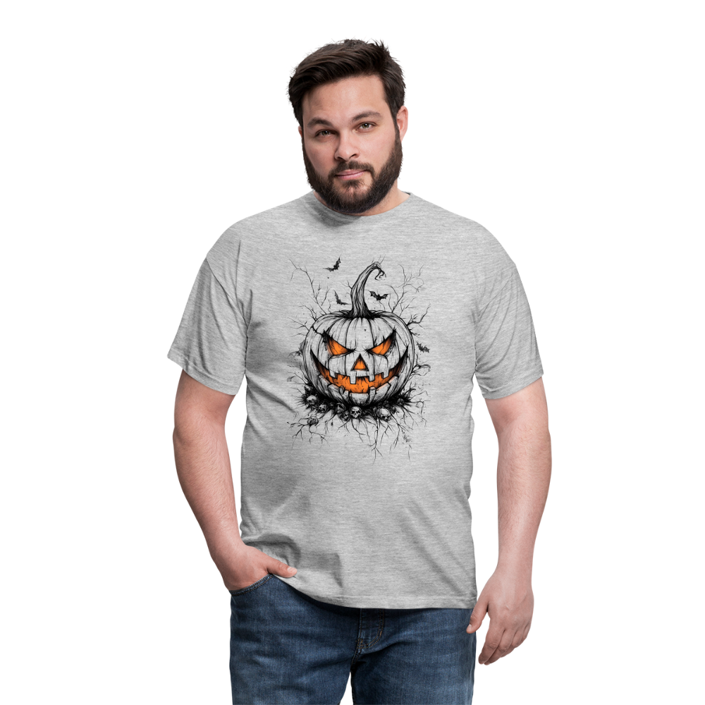 Gruseliger Horror Kürbis - Halloween Motiv - Männer T-Shirt - Grau meliert