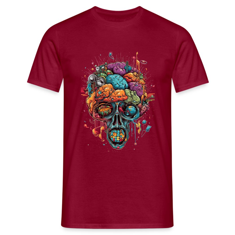 Surrealistischer, psychedelischer Totenkopf - Männer T-Shirt - Ziegelrot