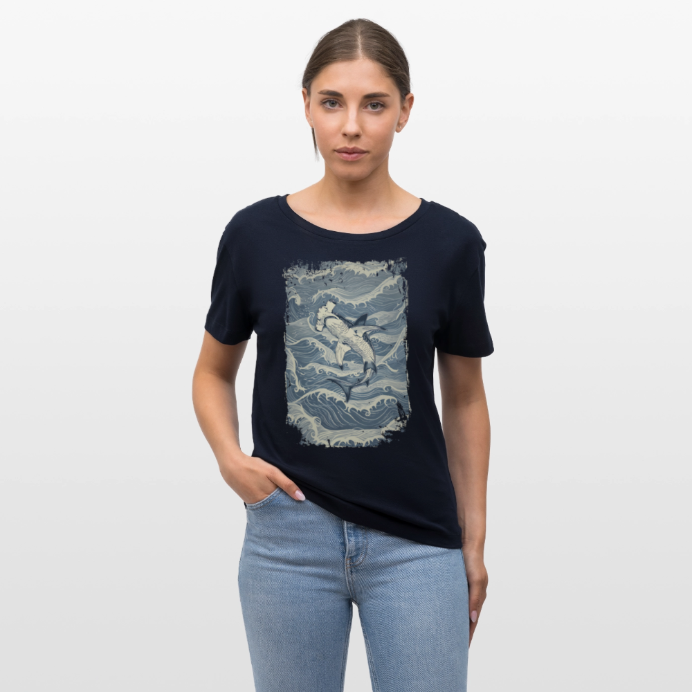 Vintage Hammerhai im japanischen inspirierten Tattoo Stil - Stanley/Stella Relaxed Rundhals Frauen Bio-T-Shirt SERENA - Navy