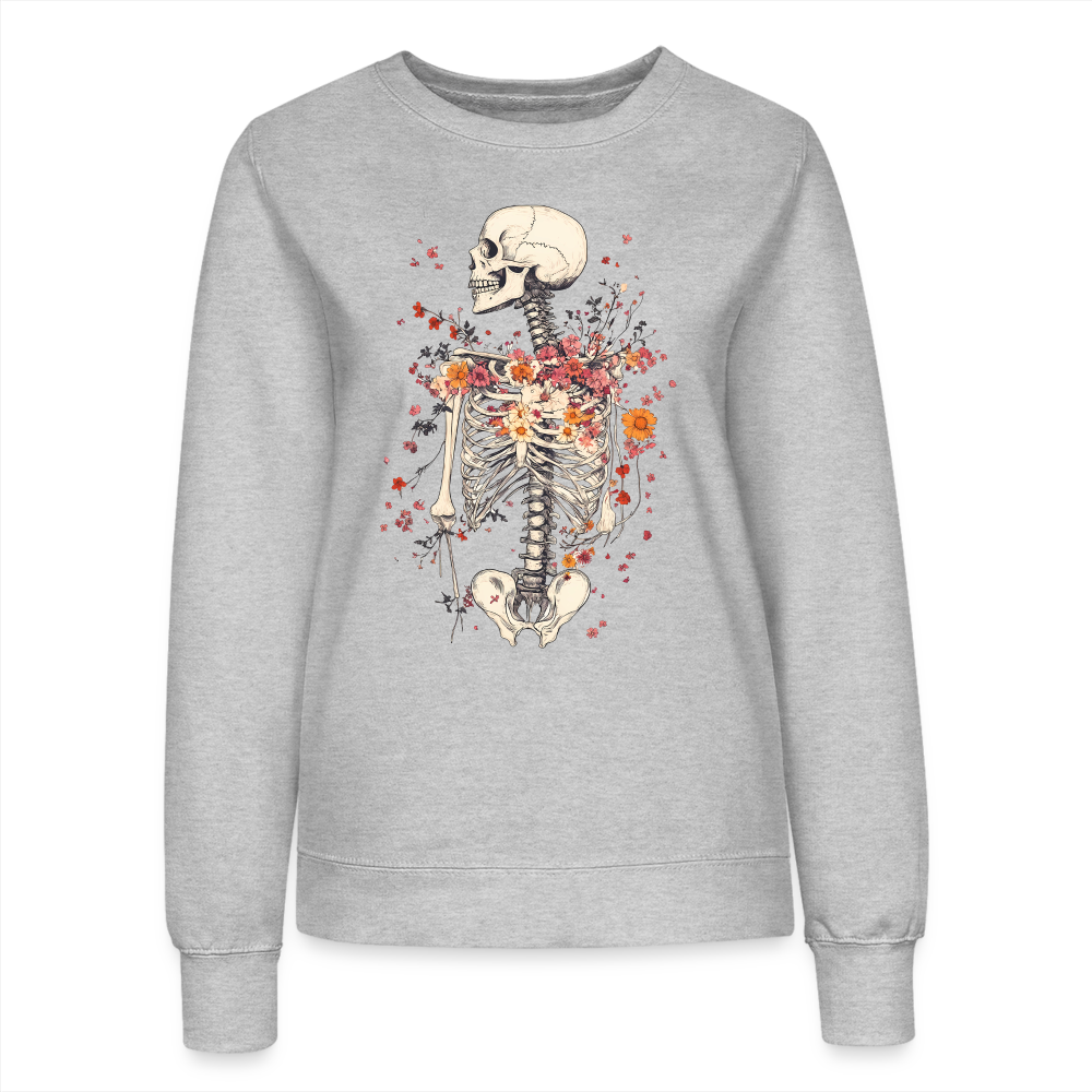 Skelett mit zarten Blumen im Boho Look - Frauen Sweatshirt - Grau meliert