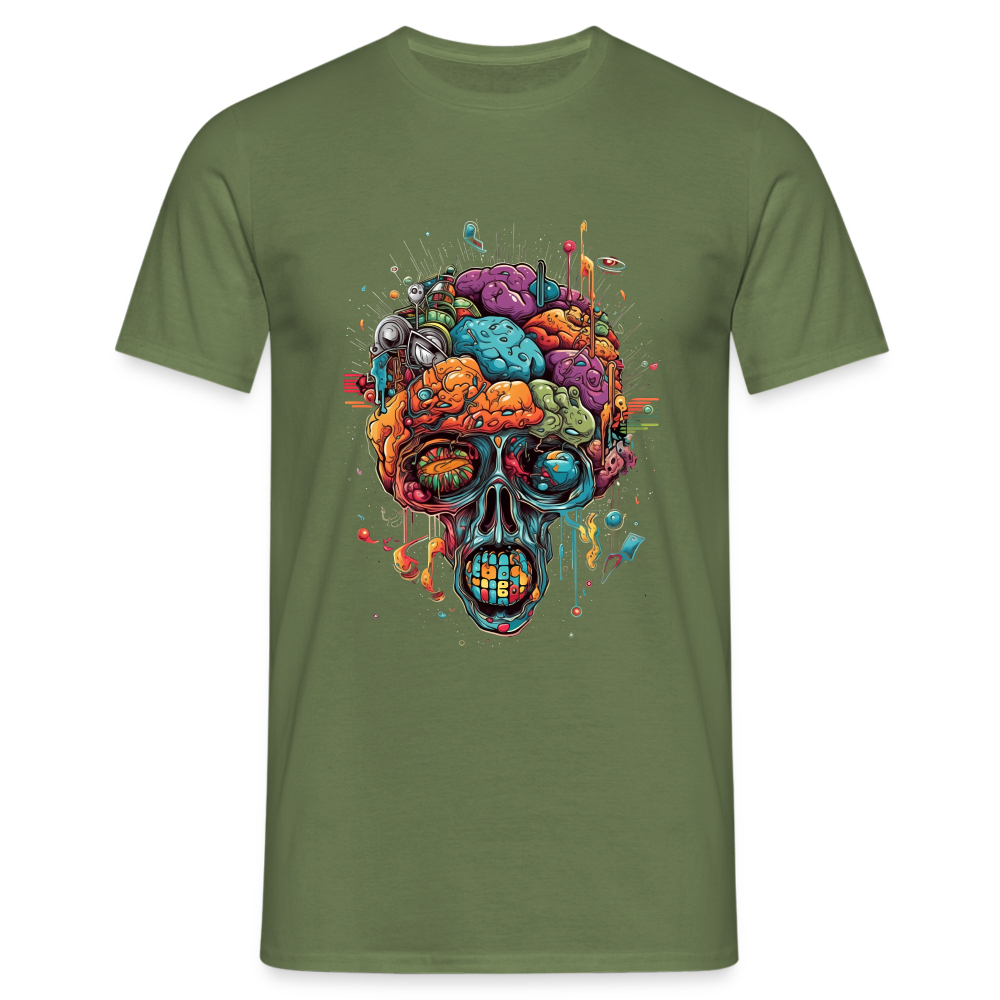 Surrealistischer, psychedelischer Totenkopf - Männer T-Shirt - Militärgrün
