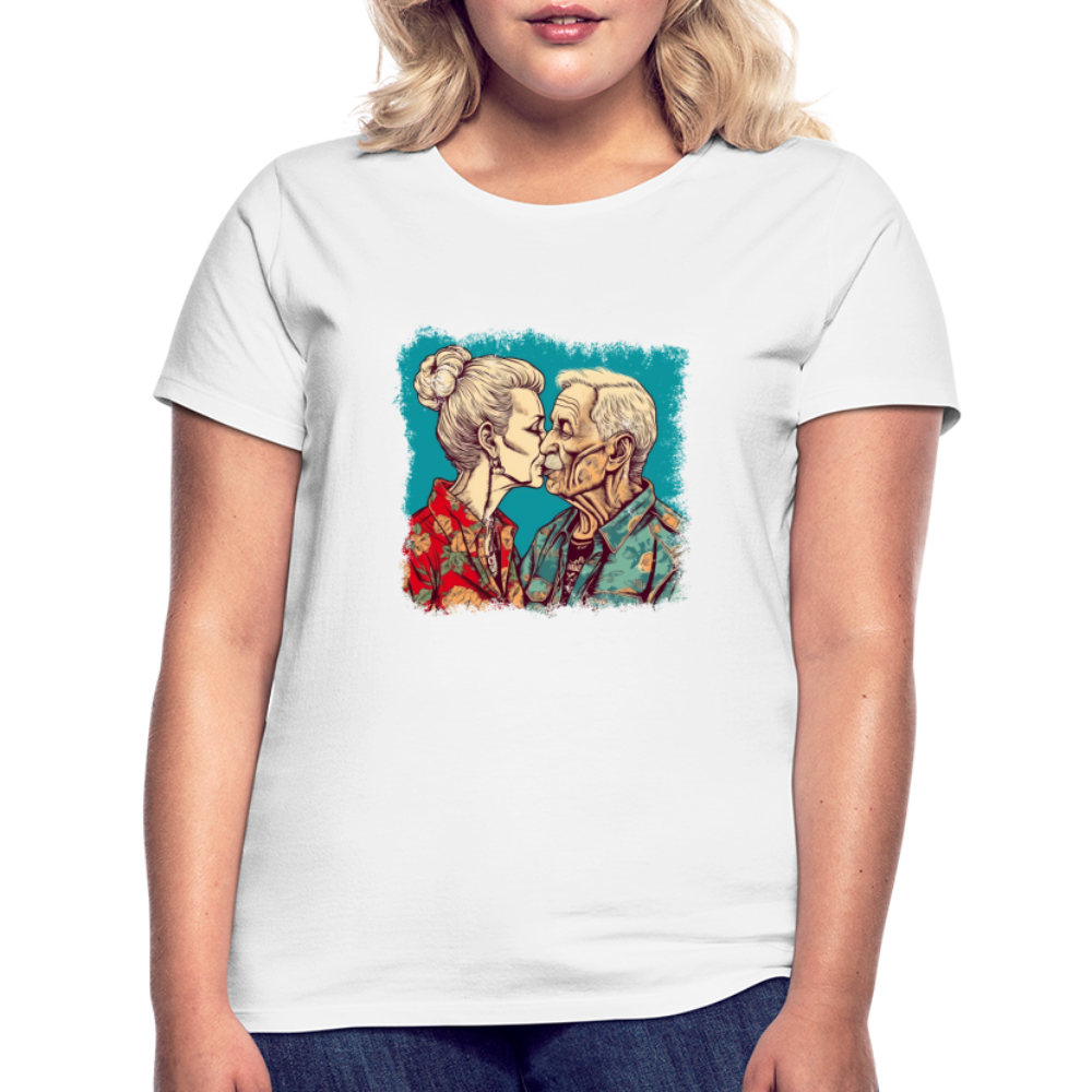 Küssendes Best Ager Pärchen mit Hawaiihemden - Frauen T-Shirt - Weiß