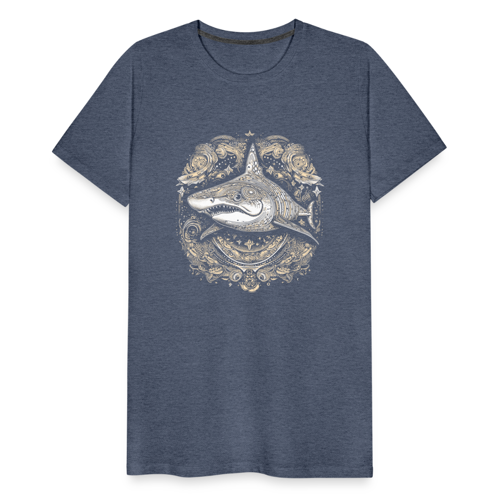 Cooler Hai mit Boho/Tribal Mustern - Männer Premium T-Shirts - Blau meliert
