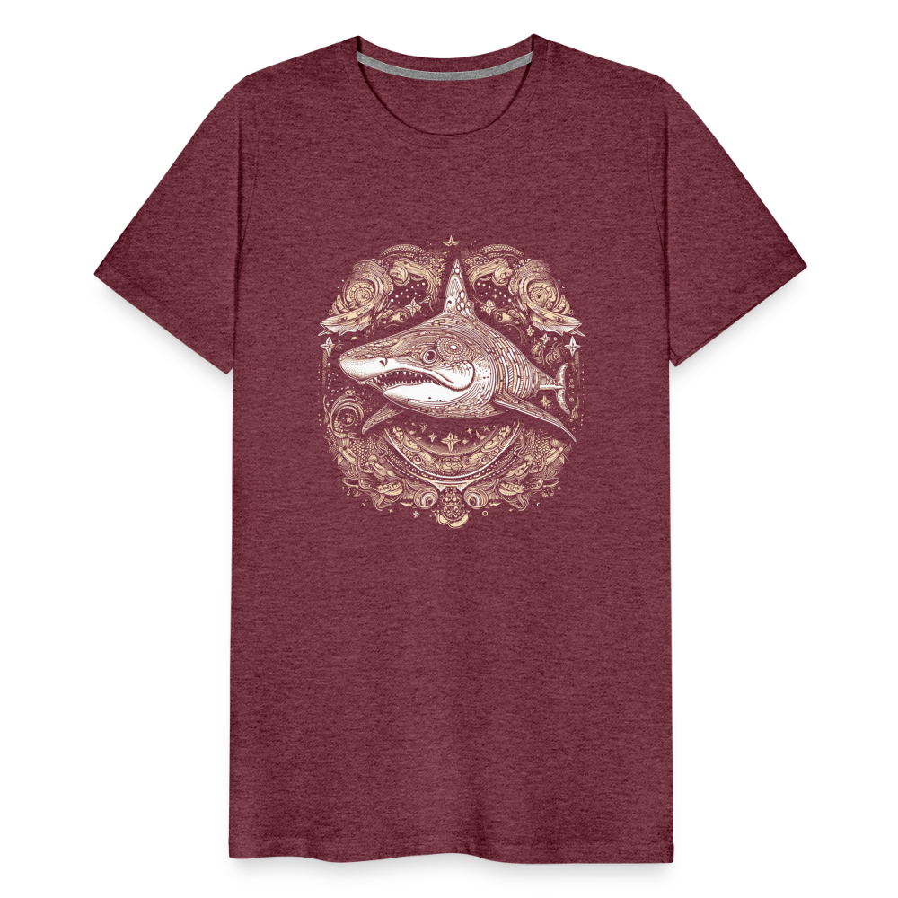 Cooler Hai mit Boho/Tribal Mustern - Männer Premium T-Shirts - Bordeauxrot meliert