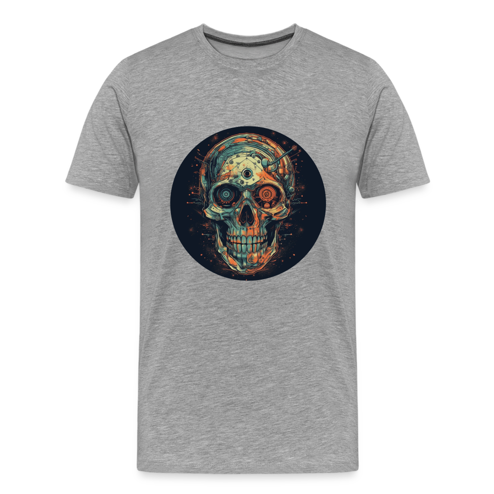 Retro Futuristischer Totenkopf Skull Cyborg- Männer Premium T-Shirt - Grau meliert