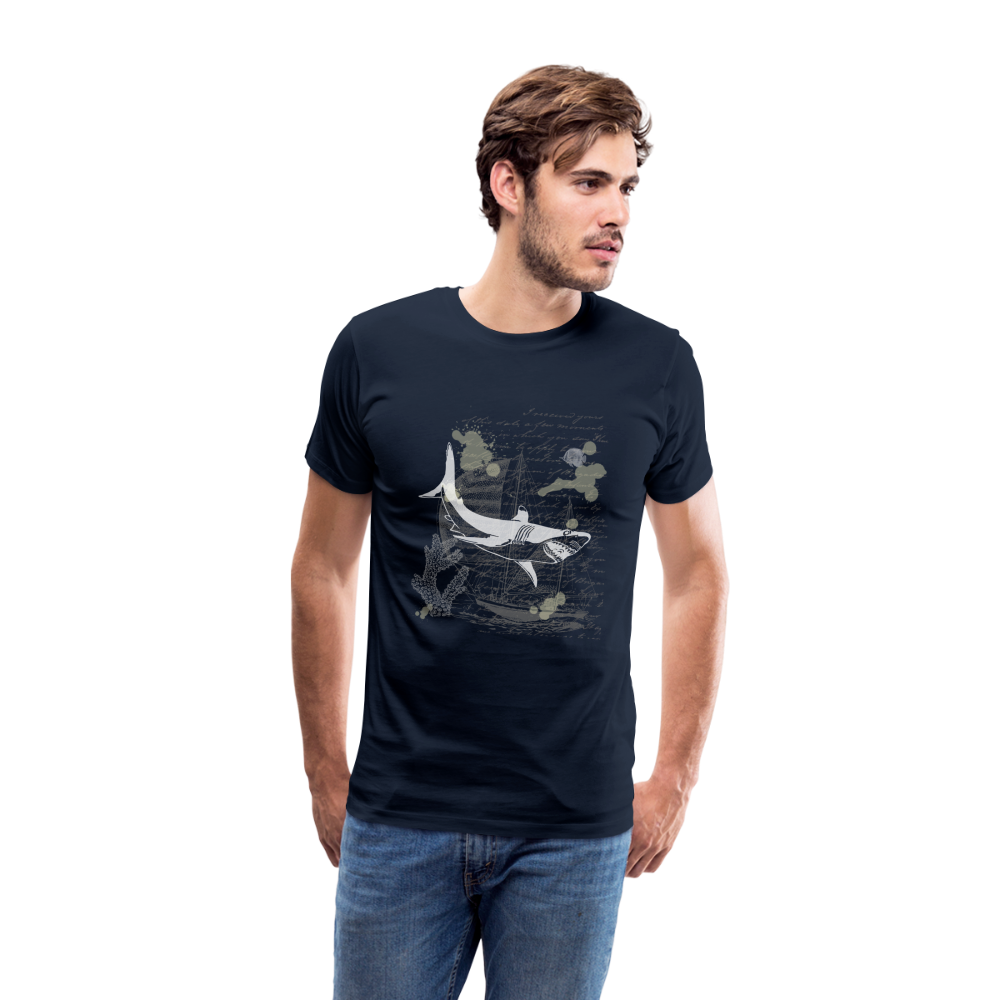 Vintage Steampunk Hai Motiv - Männer Premium T-Shirts - Navy