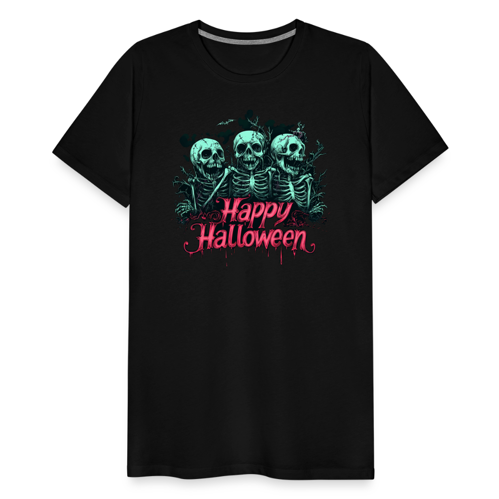 Gruselige Skelette, pink "Happy Halloween" - Männer Premium T-Shirt - Schwarz