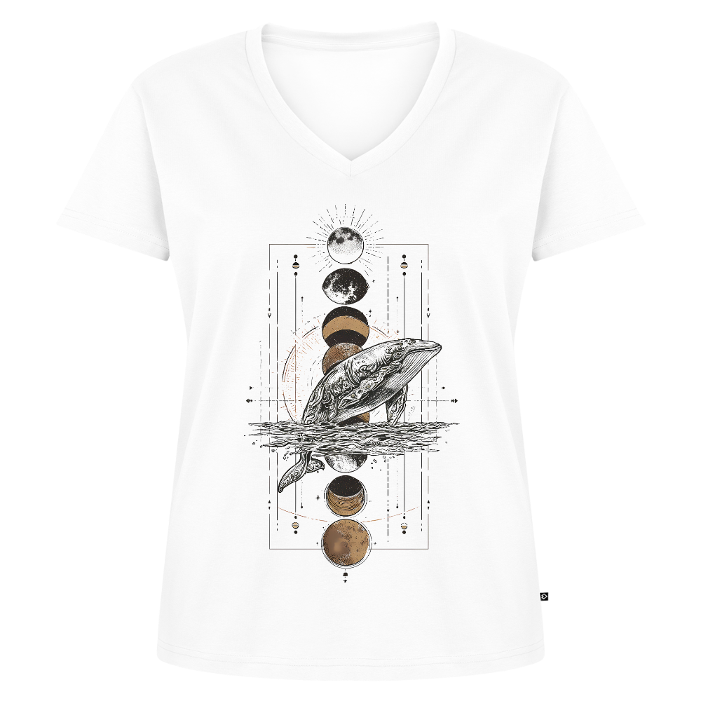 Boho Wal & Mondphasen - Frauen Bio-T-Shirt mit V-Ausschnitt von Stanley & Stella - Weiß