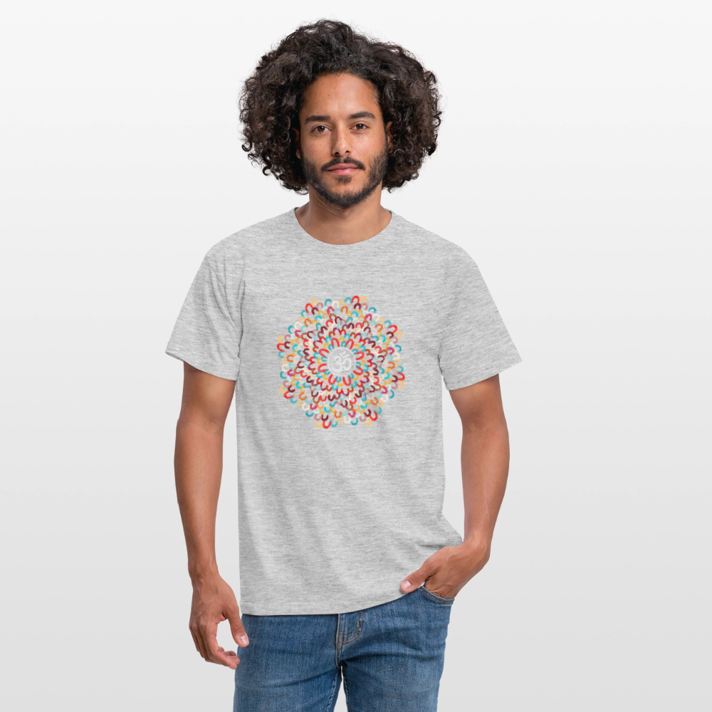 Yogi, Prana Mandala Om - Bunte Federn - Männer T-Shirt - Grau meliert