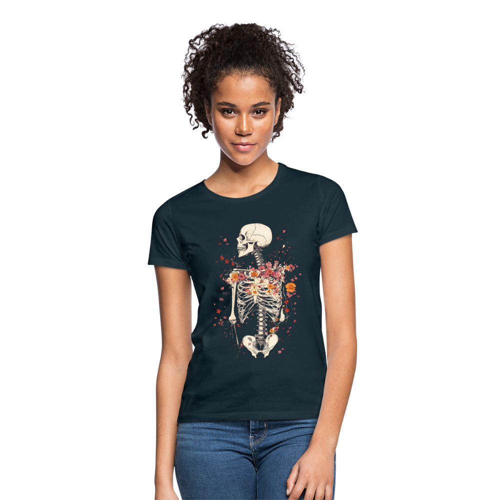 Skelett mit zarten Blumen im Boho Look - Frauen T-Shirt - Navy