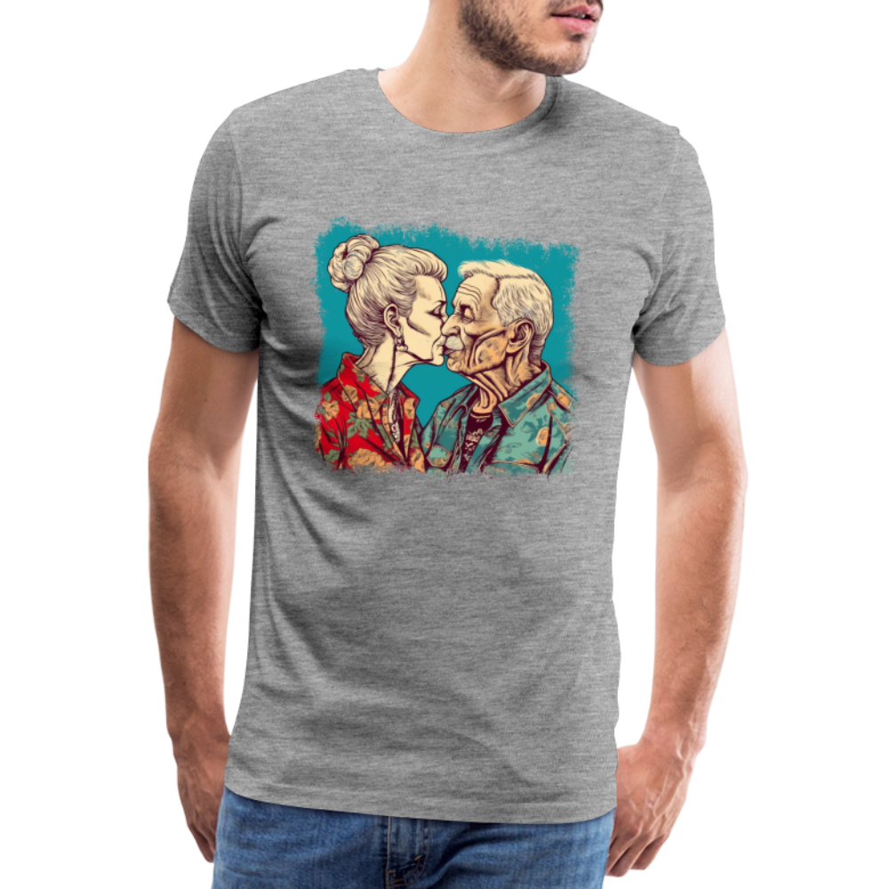 Küssendes Best Ager Pärchen mit Hawaiihemden - Männer T-Shirt - Grau meliert